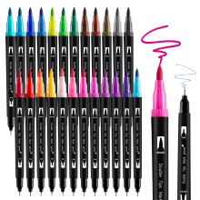Thboxes 24 Colours Colouring Pens,Dual Tip Marker Pens Washable Brush Tip Felt Tip Pens Water-Based Markers for Adult Colouring Drawing Sketching