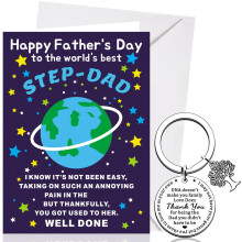 XINDY Step Dad Fathers Day Card, Funny Happy Father's Day Card Step Dad Keyring Stepdad Father's Day Gifts from Step-Son Daughter