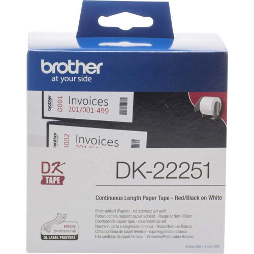 Brother Brother DK-22251 Label Roll, Continuous Length Paper, Black/Red on White, Single 1