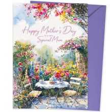 Mother's Day Card with Matching Envelope. Mum Garden Scene Design. Size A5 (210x148mm) When Folded.