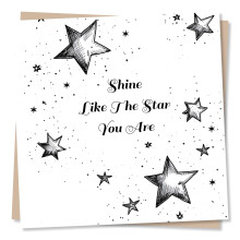 Good Luck Card for Friend, Family, Colleague - Shine Like The Star You Are - Black and White Design - For New Job or Moving Abroad - Made in UK