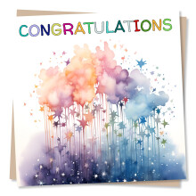 Beautiful Congratulations Card - Cloud of Colourful Stars - Made in UK
