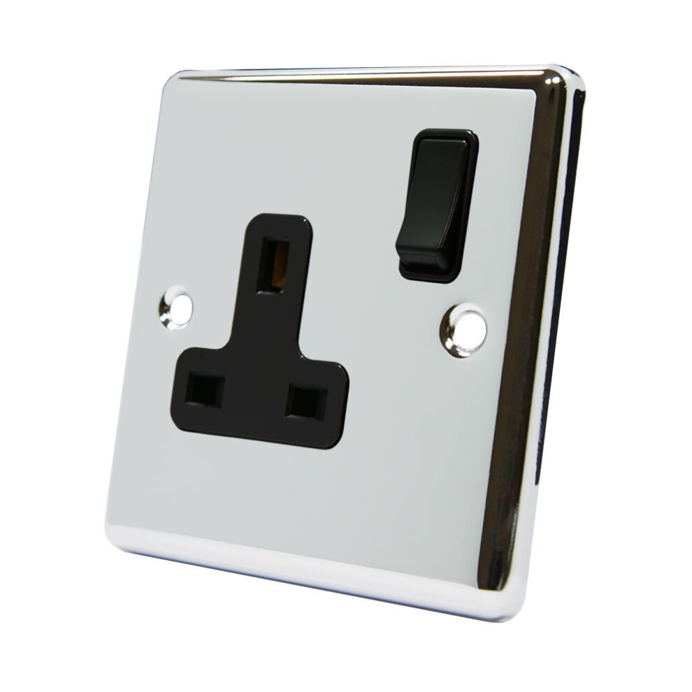Aet Cpc1gsocbl 13 A 1-Gang Polished Chrome Classical Single Plug Socket With Insert Plastic Rocker Switch 5051226906060