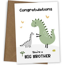 New Big Brother Card! Congratulations on Becoming a Big Brother from New Baby or Sibling - Fun Dinosaur Themed Greetings Card,Congratulations Cards
