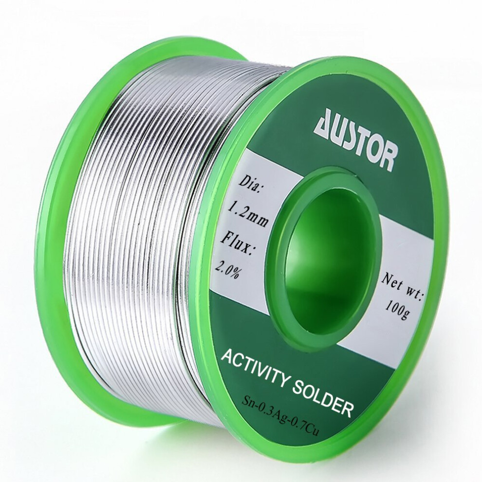 Austor 1.2Mm Lead Free Solder Wire With Rosin Core, Sn 99% Ag 0.3% Cu 0.7%, 100G 5051226904769