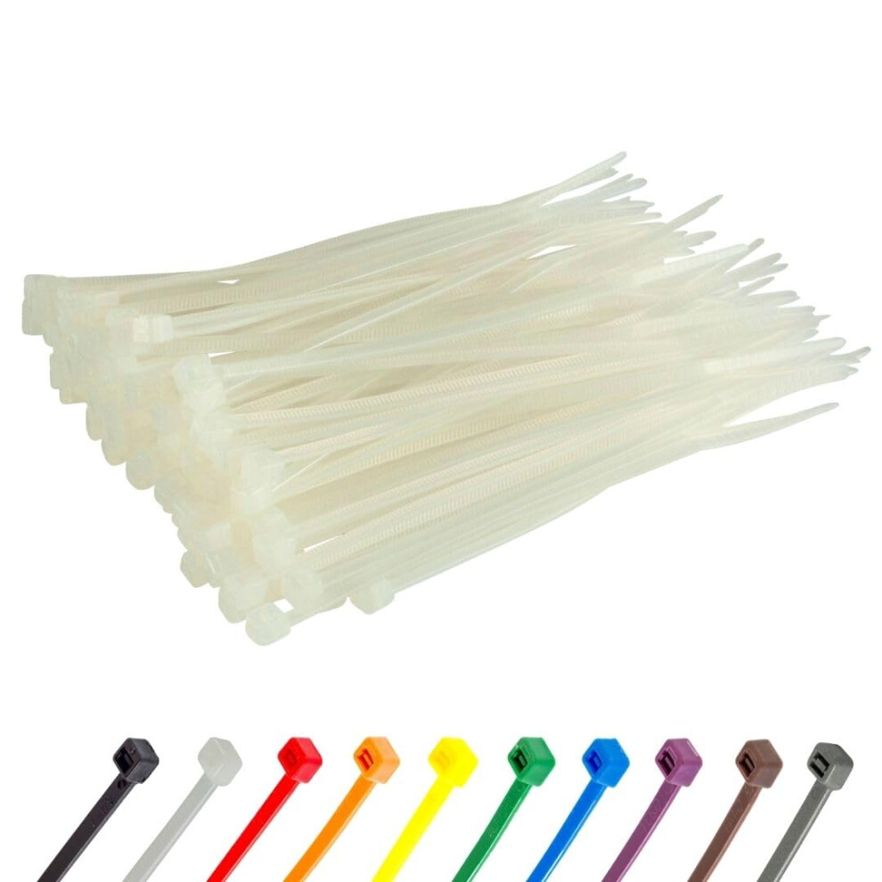 Gocableties White Cable Ties, 200Mm X 2.5Mm, Pack Of 100, 8" Premium Nylon Zip Ties Clear/Natural, Multi-Purpose Plastic Tie Wraps 5051226898976