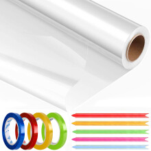 80cm x 30m Cellophane Wrap roll, 3 Mils Thickness Clear Cellophane Roll, Wrapping Paper Roll with 50 Colorful Pull Bows&4 Rolls Ribbon for present