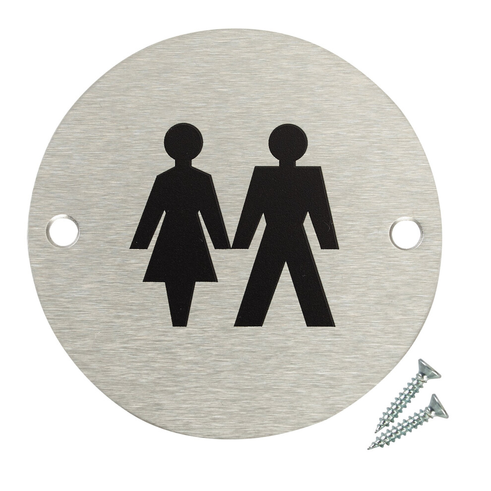 Fire Door Guru Unisex Toilet Door Sign - 76Mm Disc - Stainless Steel Safety Sign - Fixings Included 5051226899263