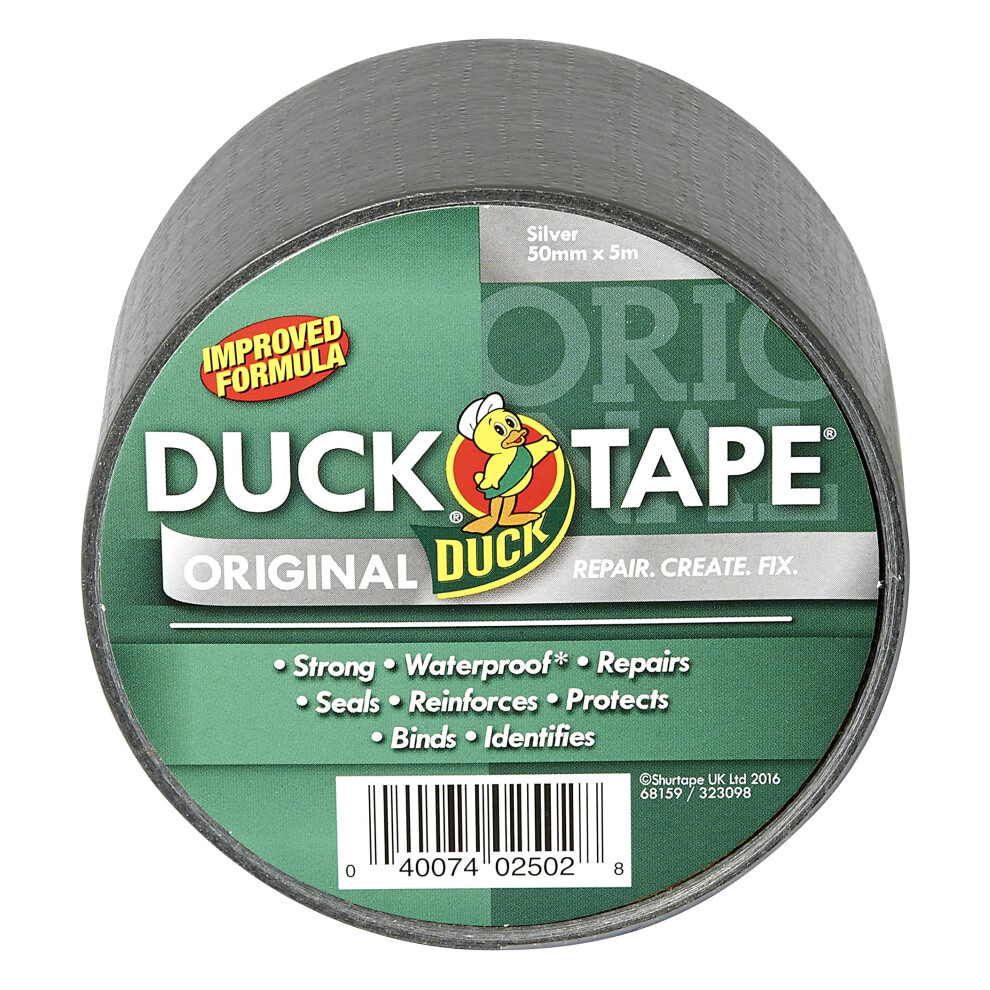 Duck Tape Original Silver 50Mm X 5M, Improved Formula High Strength Waterproof Gaffer And Duct Adhesive Cloth Repair Tape 5051226897559