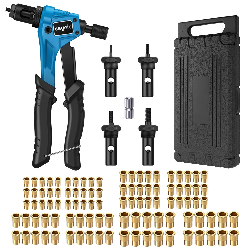 Esynic Rivnut Tool Professional Rivet Nut Gun 8 Inch Rivet Nut Tool Set Hand Rivnut Tool Kit Durable Rivnut Gun With 100Pcs M3 M4 M5 M6 Rivet Nut 5051226987809
