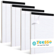 Yoosso 4 Pack Lined Paper A4 Pad, 30 Sheets/Per Notepads A4 Lined Paper College Ruled Writing Pad For School Office