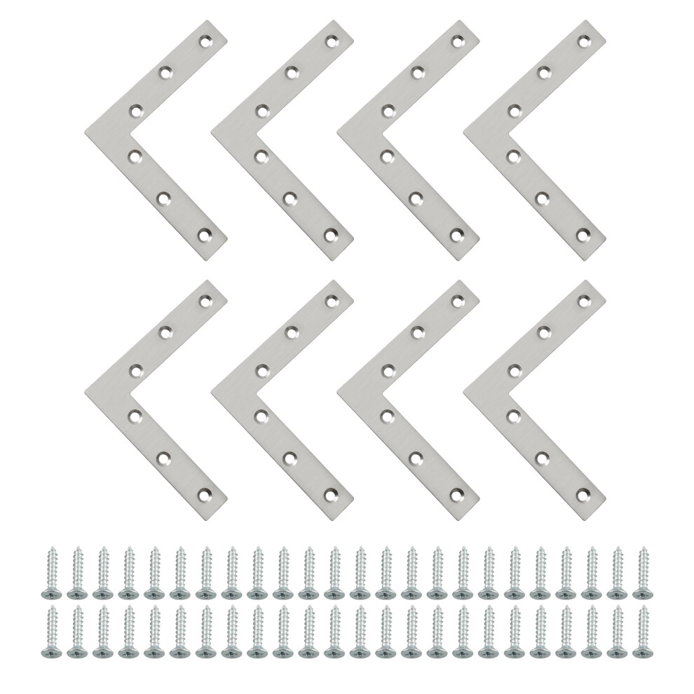 Sayayo Flat L Shape Repair Mending Plate Joint Bracket Support Brace 120Mm X 120Mm, Stainless Steel Angle Corner Brackets Brushed Finished, 8 Pack 5051226905384