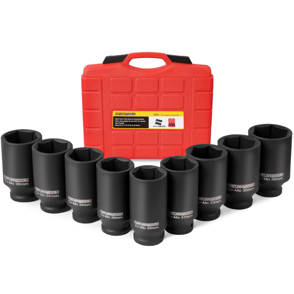 9 Axle Nut Hub Impact 1/2" Drive Socket 29 30 31 32 33 34 35 36 38Mm Socket Set 5051226898587