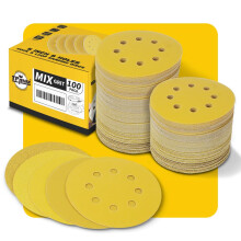 100PCS 125mm 8 Hole Sanding Discs Sandpaper Mixed Grits - Premium Gold Round Hook and Loop for Random Orbital Sander