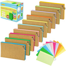 500PCS Colored Index Cards with Rings - 10 Colours 5"x3" One Side Lined One Side Blank