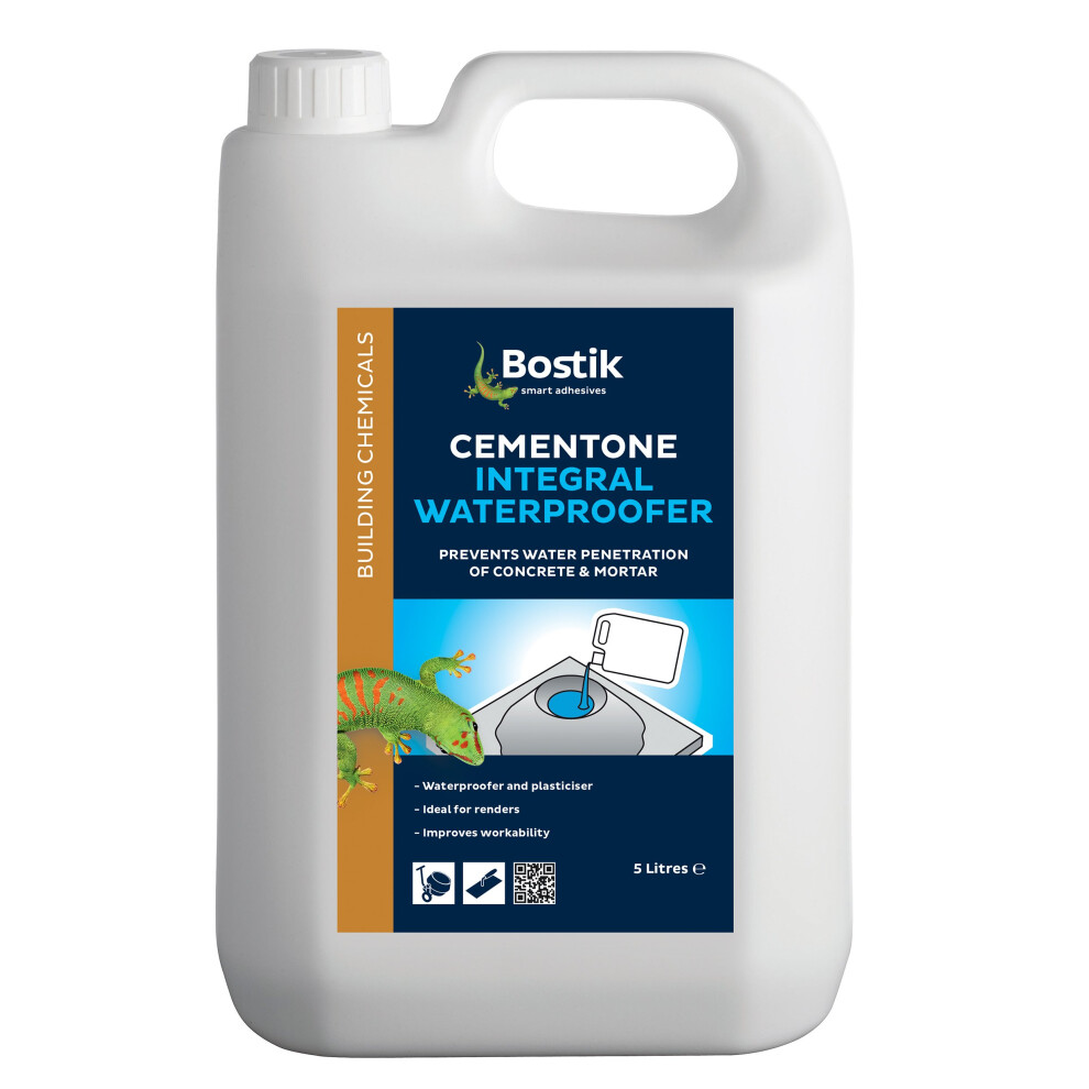 Bostik Cementone Integral Waterproofer 5L - Waterproofer & Plasticiser For Mortar - Ideal For Renders 5051226978531