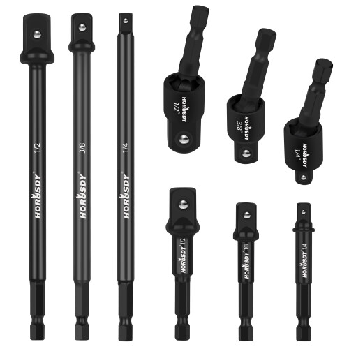 HORUSDY Impact Drill Socket Adapter Set and Universal Joints Socket Set 9-Piece 1/4" 3/8" and 1/2" Driver Power Drill