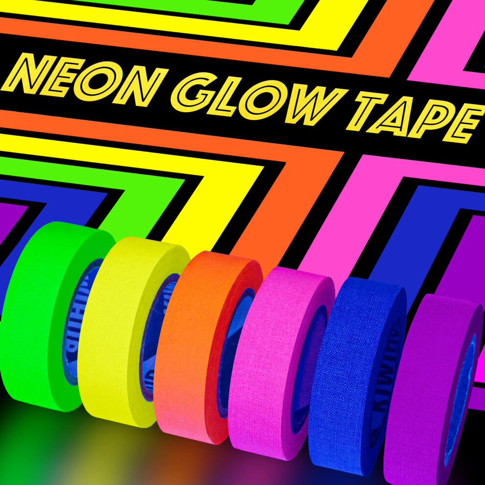 Kiwihub Neon Fluorescent Gaffer Tape, 6-Color Uv Blacklight Reactive Glow In The Dark Tape For Glow Parties, Theater Stages, Dance Floors 5051226905728