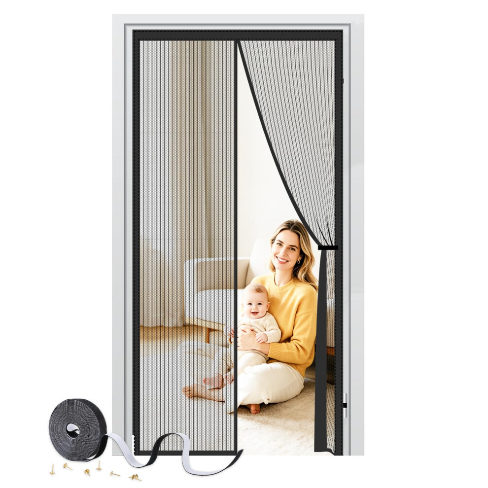 Magnetic Fly Screen Door,Heavy Duty Self-Sealing Bug Mesh,Powerful Magnets And Full Frame Magic Tape,No Drill Installation,90X210cm 5051226946646