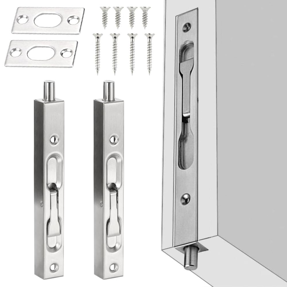 Xavswrde 2 Packs Door Bolt Lock Flush Bolt Latch Lock Concealed Door Security Bolts Polished Chrome Slide Door Lock 15Cm Bolted Lock Replacement With 5051226899096