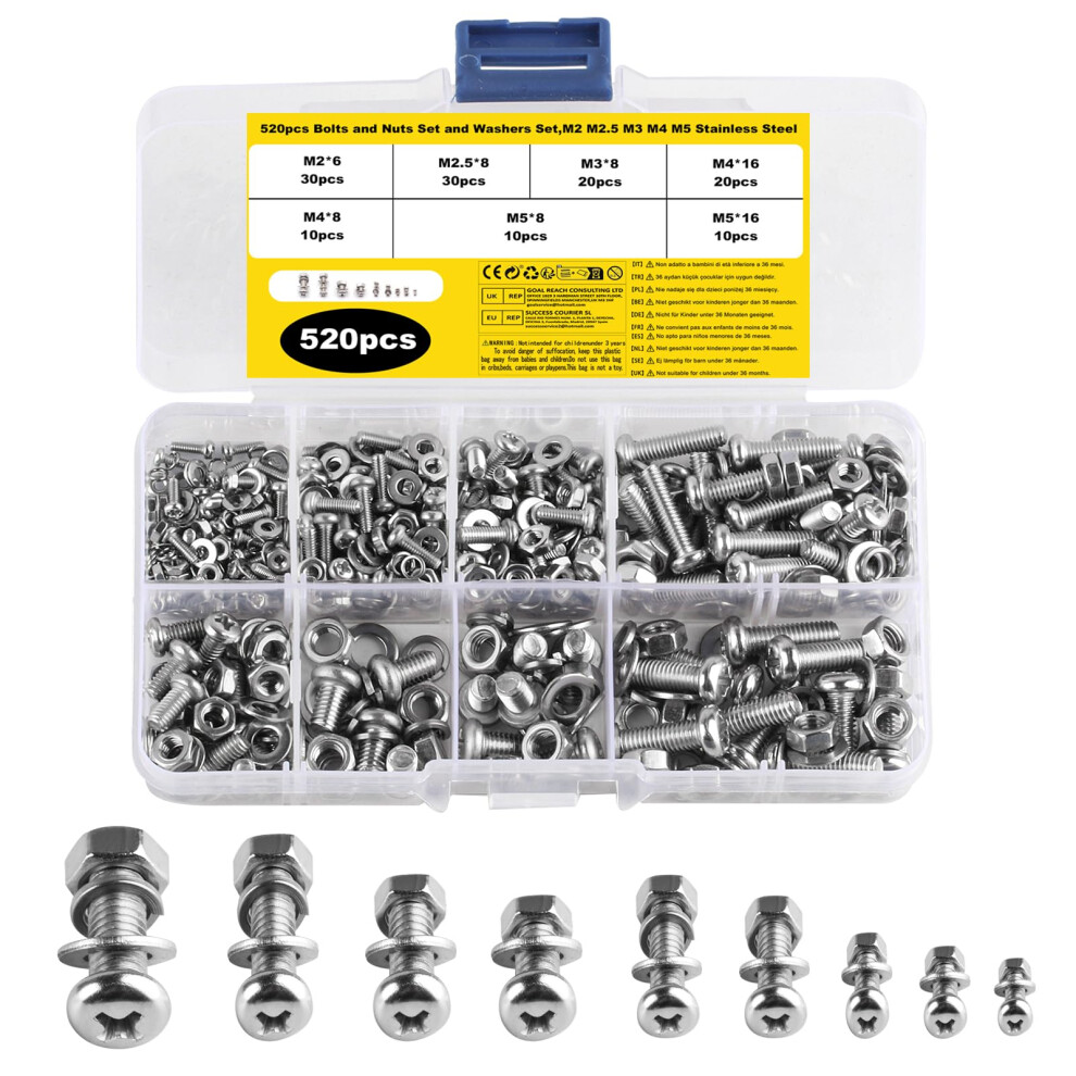 Stainless Steel Cross Pan Head Screws Bolts Nuts Washers Set, Assorted M2-M5 Nuts And Bolts 5006194781645