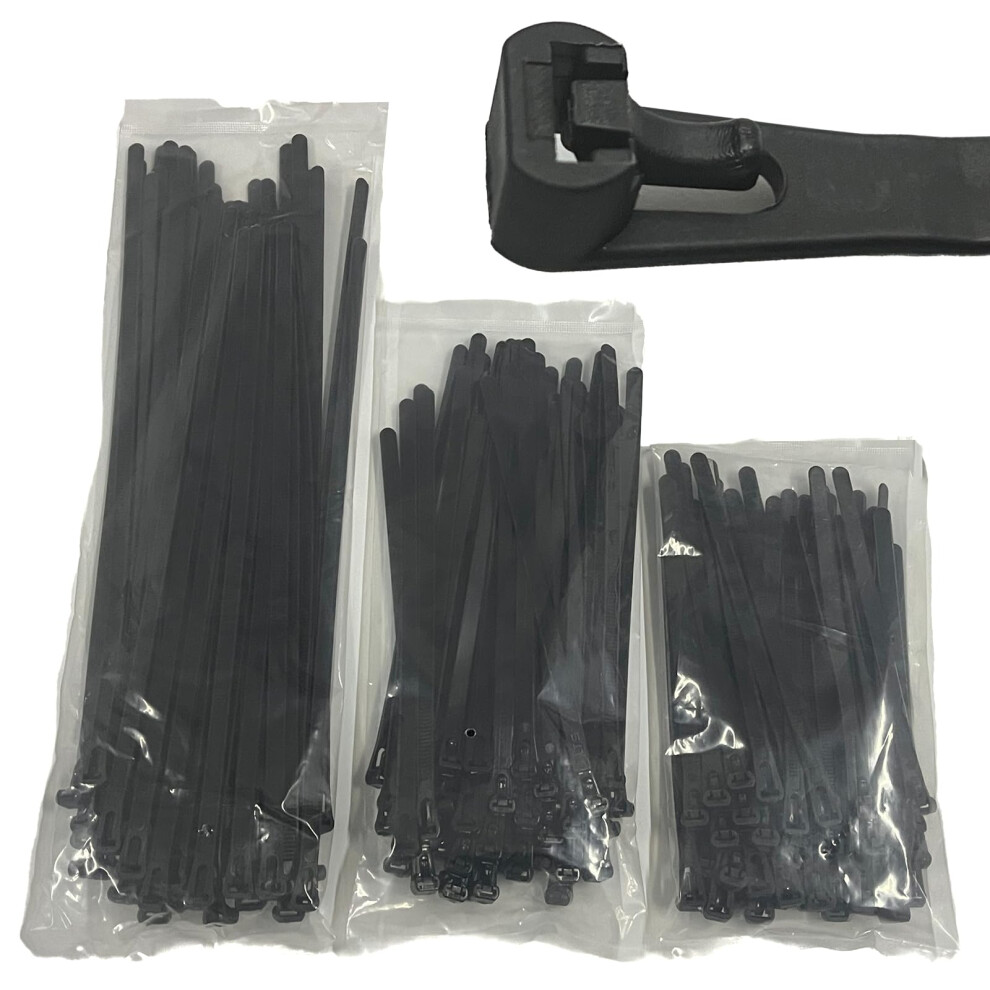 Ezysup 150 Pieces Assorted Reusable Cable Ties Heavy Duty For Outdoor Use,150/200/300Mm X 7.6Mm,Black(50 Pieces Of Each Size) 5004909502714
