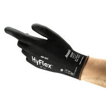 Ansell HyFlex 48-101 PPE Gloves, Lightweight PU Coated Protective Gloves, Durable Safety Gloves with Enhanced Tactility, Black Nylon Liner