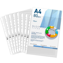 Agoer Punched Pockets A4 Heavy Duty, 120 Micron Clear A4 Plastic Punched with Page Markers