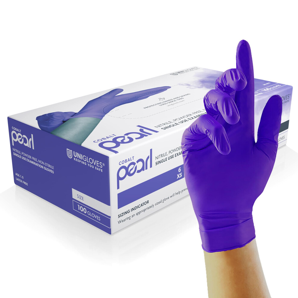 Unigloves Cobalt Pearl Nitrile Examination Gloves - Multipurpose, Powder Free And Latex Free Disposable Gloves - Box Of 100 Gloves, Cobalt, Small 5051226898020