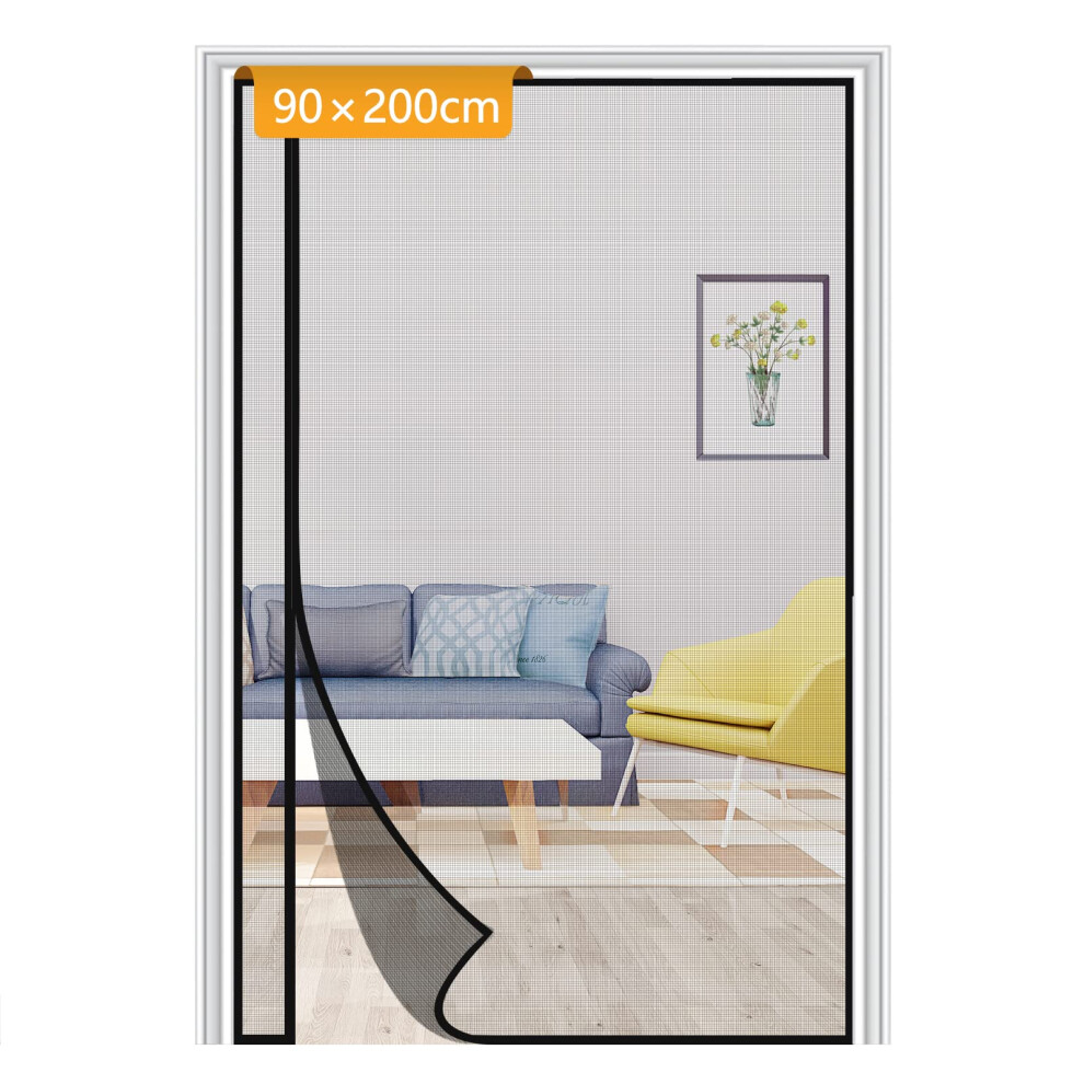 Yotache Side Opening Fly Screens For Doors 90 X 200 Cm, Reinforced Polyester Magnetic Screen Door, Prevent Small Pets From Scratching, Black 5051226897412