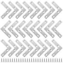 Flat Corner L Shape Plate, 24 Pcs Flat Right Angle Bracket, Stainless Steel Repair Brace Support with Screws for Furniture Desk Table Shelf