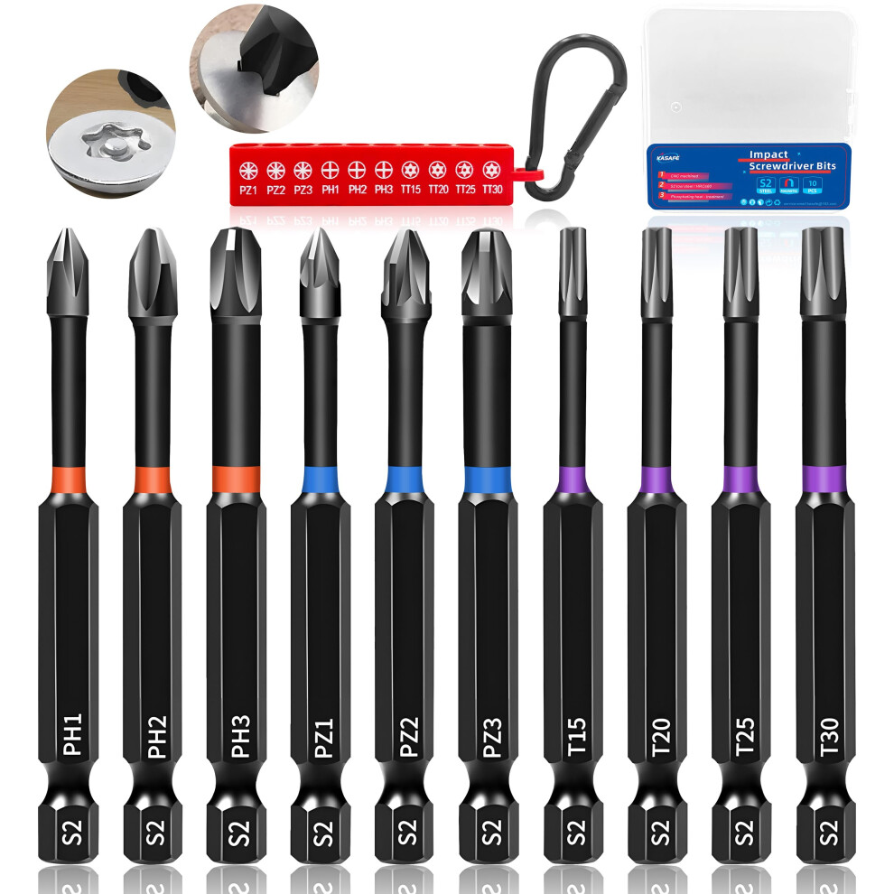 Kasafe 90Mm Magnetic Impact Screwdriver Bits Setï¼S2 Steel Phillips Pozidriv And Torx Screwdriver Bits Set 5051226927157