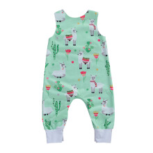 (12-18 Months, Green Alpaca) Infant Baby Cartoon Patterns Jumpsuit, Cute Style Sleeveless Round Neck Printing Romper
