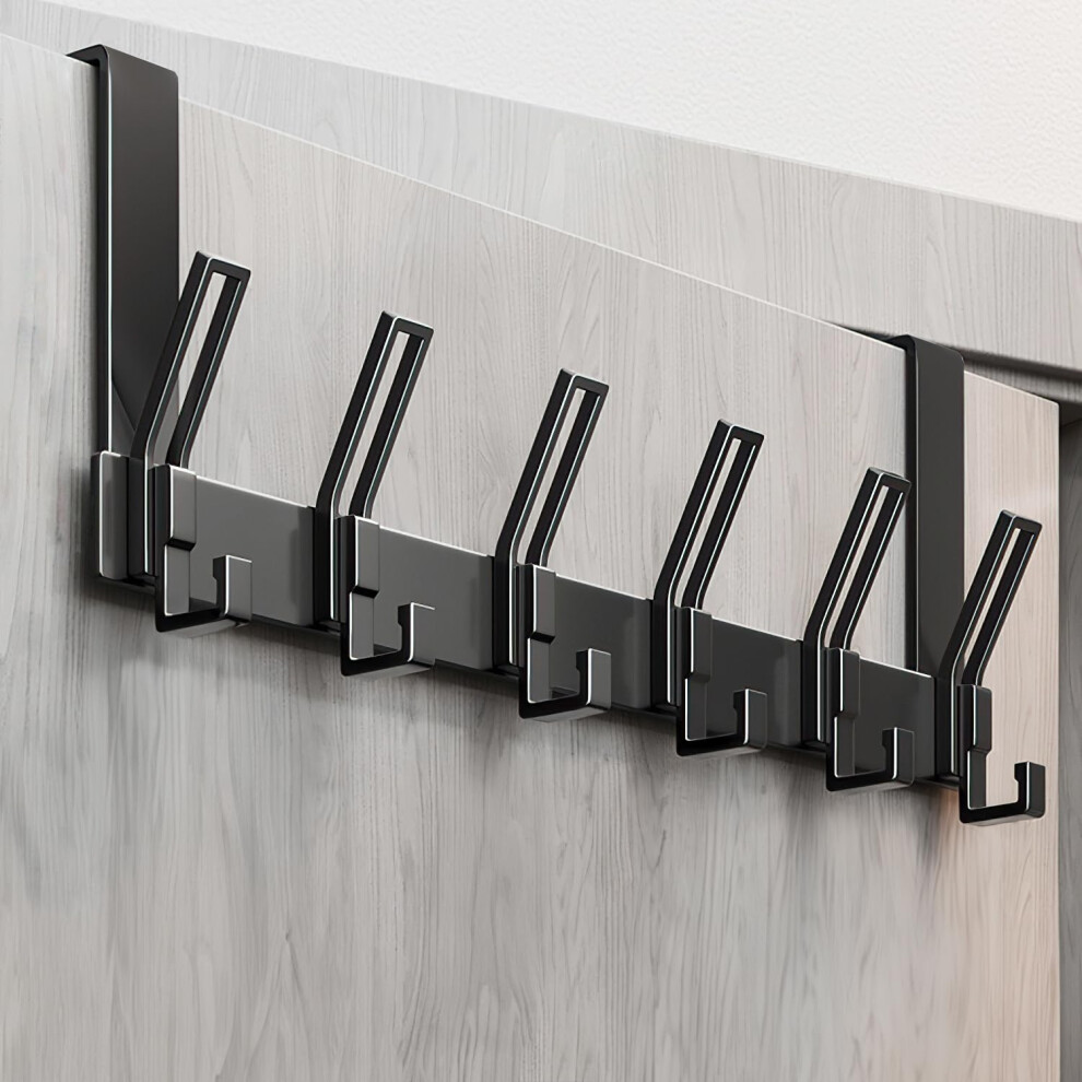 Mivitoom No Drill Over The Door Hooks - 6 Black Heavy Duty Hooks Holds 44Lbs, Sturdy Aluminum Door Hanger For Coats, Hats, Bags, Towels, Robes 5051226958144