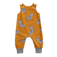 (0-6 Months, Yellow Zebra) Infant Baby Cartoon Patterns Jumpsuit, Cute Style Sleeveless Round Neck Printing Romper