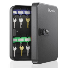 Uniclife 20 Position Key Cabinet with Combination Lock Resettable Black Digital Security Storage Box Steel Key Organizer with Colorful Key Tag Labels