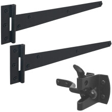 IRONTITE Black Garden Gate Fitting Kit 12", Gate Hinges & Gate Latch For Wooden Gates, Ideal For Hanging Wooden Garden Gates