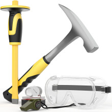 INCLY 5 PCS Geology Rock Pick Equipment Kit, 32 oz. Fossil Hammer with 12" Mason Concrete Chisel, Safety Glasses,Whistle,Jewelers Loupe