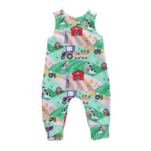 (2-3 Years, Sky Blue Tractor) Infant Baby Cartoon Patterns Jumpsuit, Cute Style Sleeveless Round Neck Printing Romper