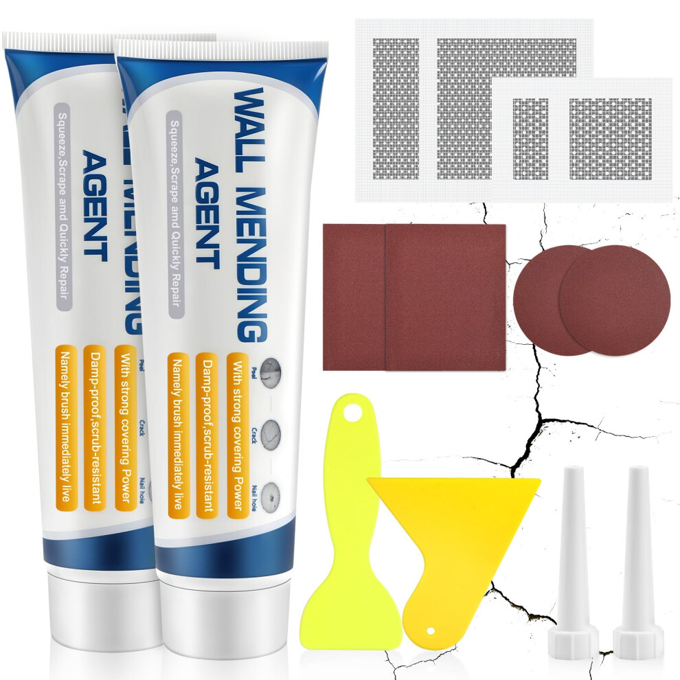 Flintronic 2Pcs Wall Filler Repair Kit, Wall Repairs Paste With Drywall Repair Patch, Sandpaper, Scraper, For Quick Fill Of Holes, Peeling, Graffiti 5051226918667