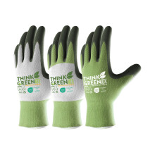 COOLJOB Gardening Gloves for Women and Men, 3 Pairs Recycled Polyester Garden Gloves with Rubber Coated, Green, White & Grey, Small Size (3 Pairs S)