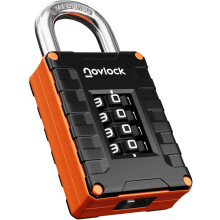 NOVLOCK Locker Padlock with 4-Digit Code for Gym, School, Home, Work – Sturdy Combination Lock with Hardened Steel Shackle – 1-Pack, Black/Orange