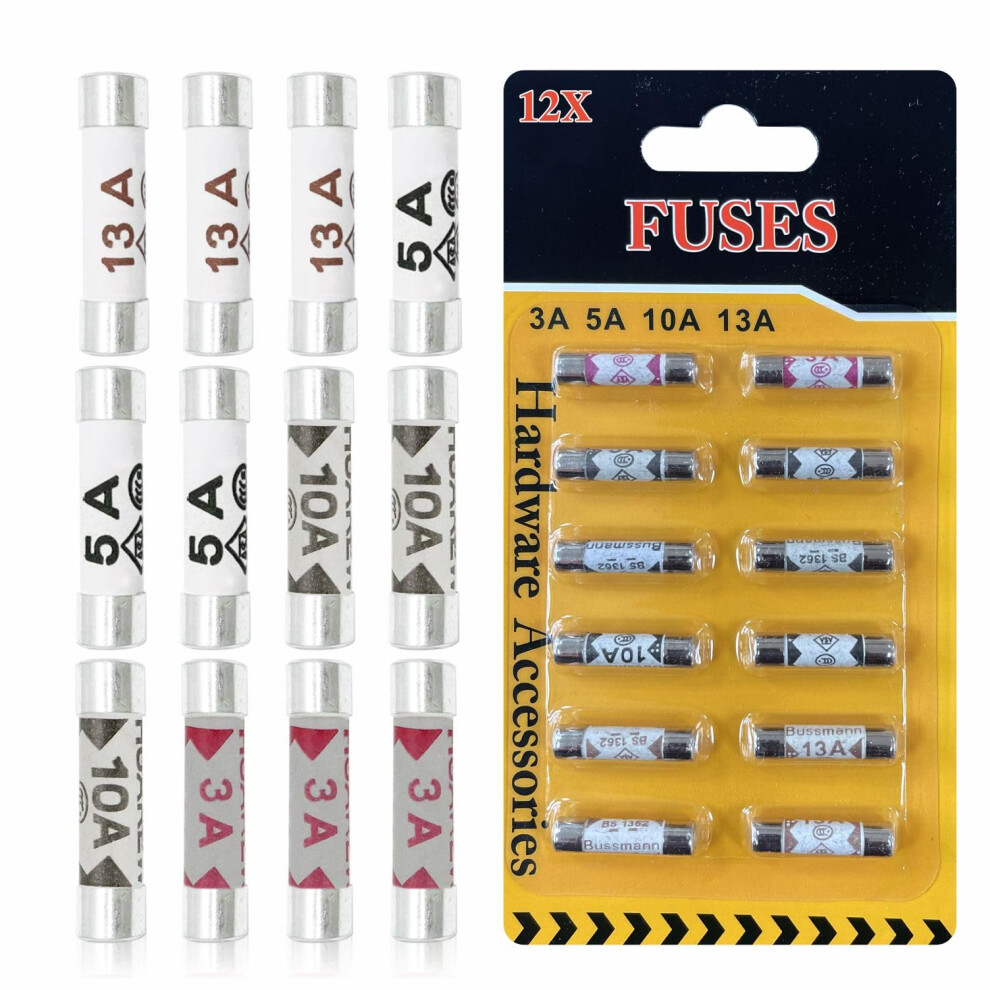 Fuse Set 3A 5A 10A 13A Fuses Uk Portable Mains Fuses Plug Electric Home Fuse Kit House Hold Tube Use Freezers Fridges Kettles Toasters Home Devices 5051226958113