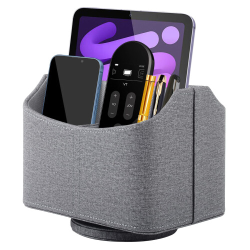 XNONE Pu Leather Remote Control Holder with 5 Compartments,360 Degrees Rotatable Desktop Supply Organizer for Pen,TV Control,Phone,Mini IPad Notebook