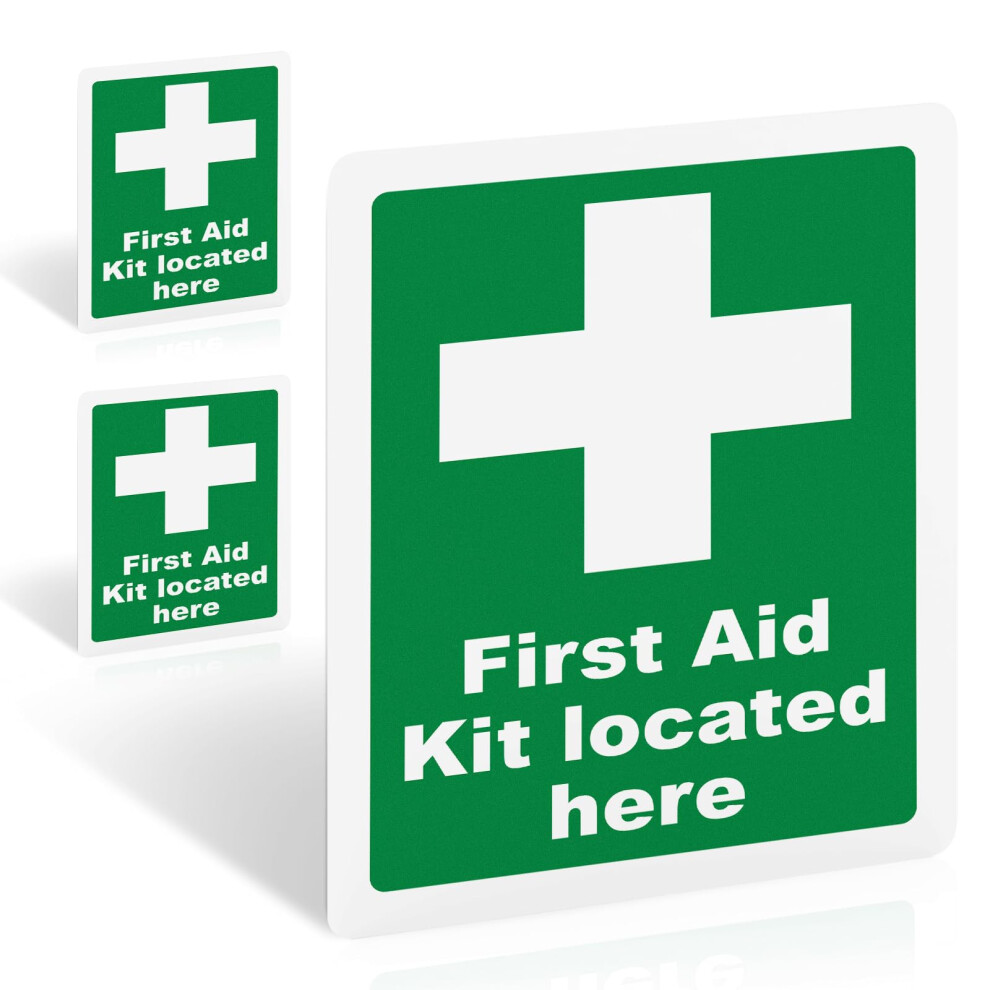 3 Pack First Aid Kit Located Here Sign 200Mm X 150Mm Â Self-Adhesive Vinyl Safety Stickers For Indoor Outdoor Use, Uv Matte Finish 5051226948244