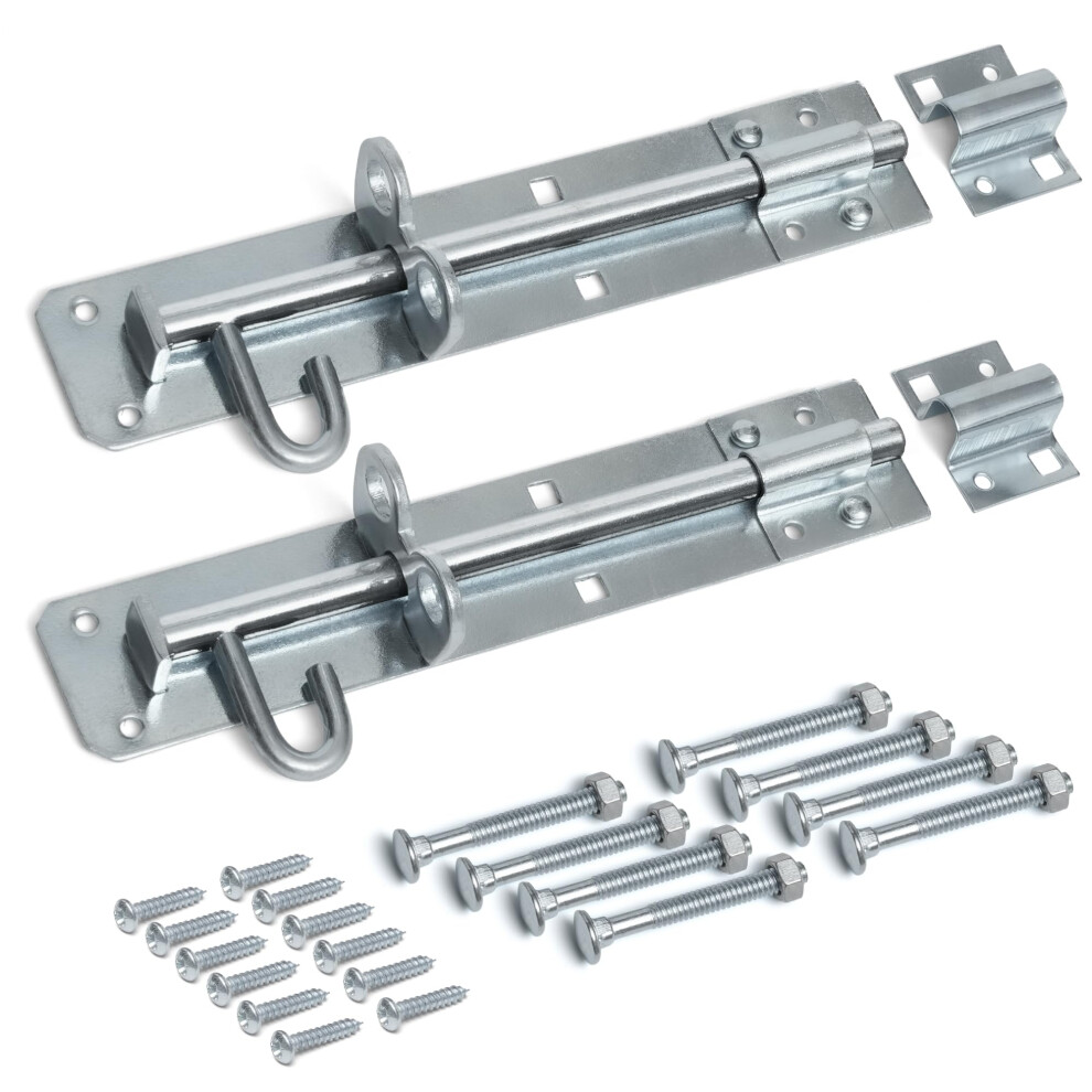 Zavia Brenton Bolt Door Lock - 2 Pack 200Mm (8Â) Sliding Padbolt With Zinc Plated Galvanised Finish - Gate Bolts For Wooden Gates, Garden, Wooden 5051226946738