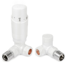 VANCOCO Glossy White Thermostatic Radiator Valves 15mm (TRV) with Lockshield, 1/2"15mm Corner Radiator Thermostat Valve, H62 Brass