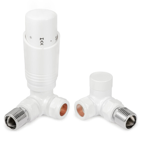 VANCOCO Glossy White Corner Thermostatic Radiator Valve Set 1/2"15mm