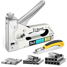 Bamda Staple Gun with 2100 Staples - 3 in 1 Staple Gun Heavy Duty for Wood with Remover, Adjustable Strength and Durable, Manual Staples for Wall, Ca