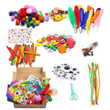 Barnehobbysett med glitterlim, piperensere og pomponger